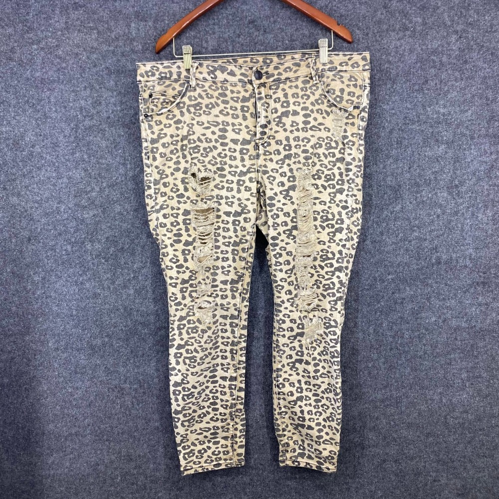 Loralette Leopard Print Distressed Skinny Jeans Tan Black Plus Size 18 Average